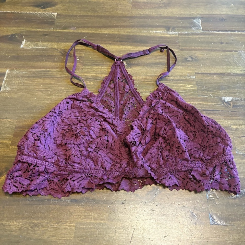 Aerie Purple Lace Bralette Sexy Sheer Floral XL